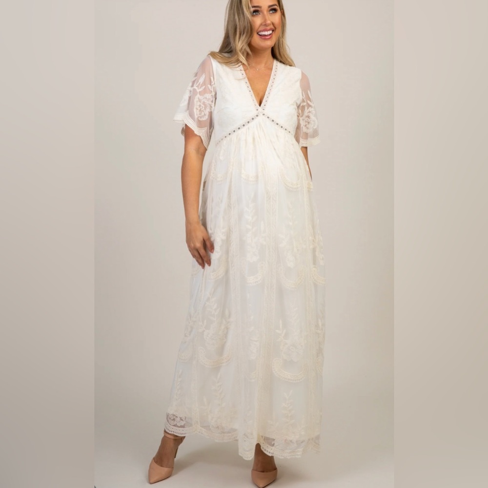 PinkBlush ivory white lace overlay maxi dress